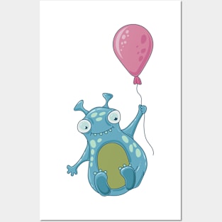 Monster with a balloon Posters and Art